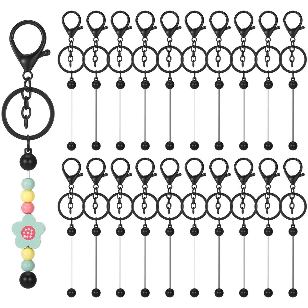 1246 20 Pcs Beadable Keychain Bars, Blank DIY Keychains for Beads, Metal